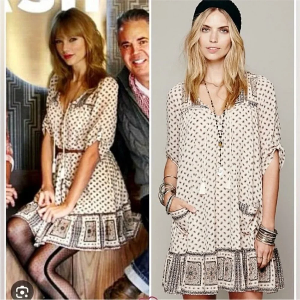 Free People Penny Lane Tea Cream Boho Paisley Floral Short Dress, Size XS
